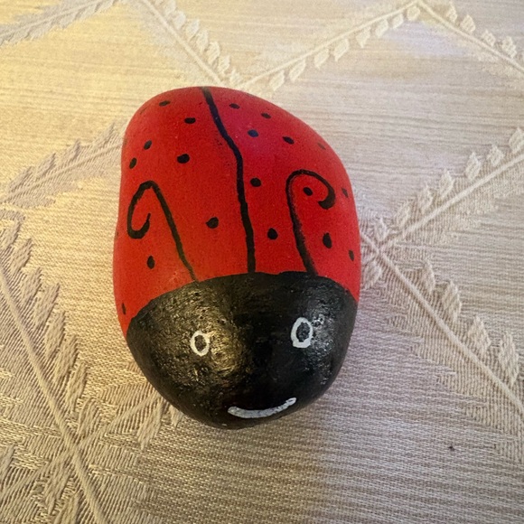 Hand Painted Red and Black Lucky Ladybug Painted Stone Paperweight, Garden Rock - Picture 1 of 3